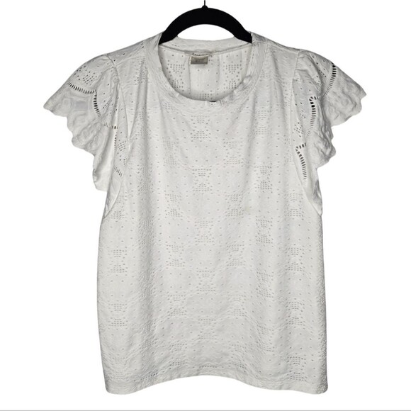 Urban Romantics White Eyelet Flutter Sleeve Blouse Spring Summer Vacation Size M - Picture 1 of 8